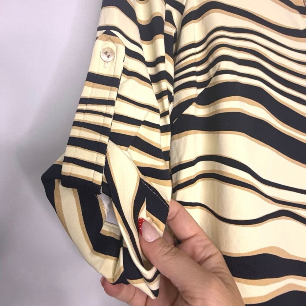 J McLaughlin Dress Small Wavy Stripe Animal Print Trim 3/4 Sleeve Button - Picture 3 of 11